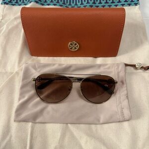 Tory Burch Brown Aviator Sunglasses with Gradient Lenses
